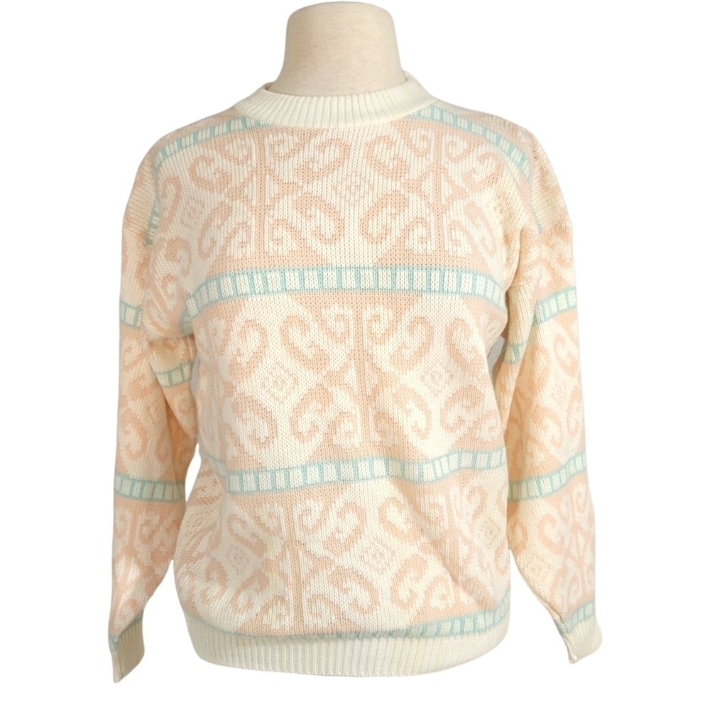 80s Vintage Blush Pink & Blue Retro Sweater